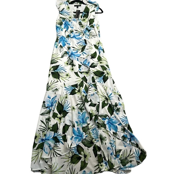 Banana Republic white green and blue raffle high low maxi dress size 2new - Picture 10 of 12